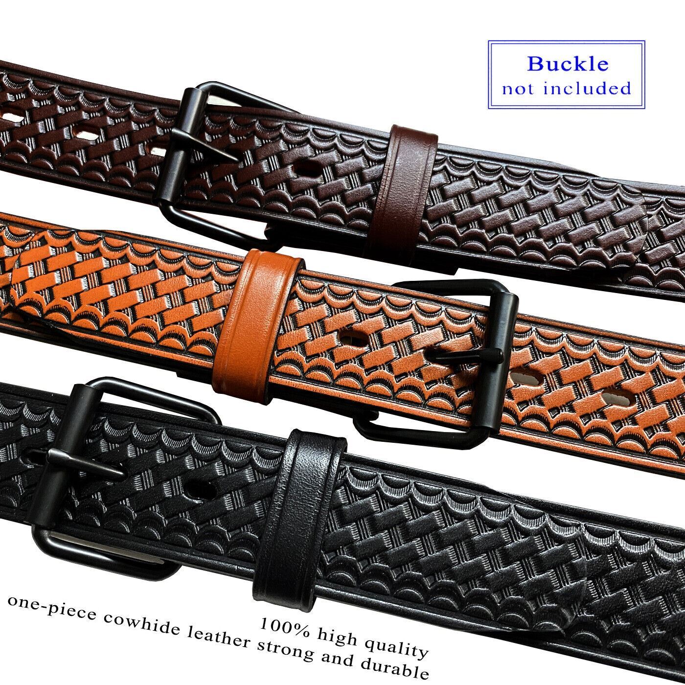 Basketweave One Piece Full Grain Cowhide Leather Belt Strap 1-1/2″(38mm) Wide