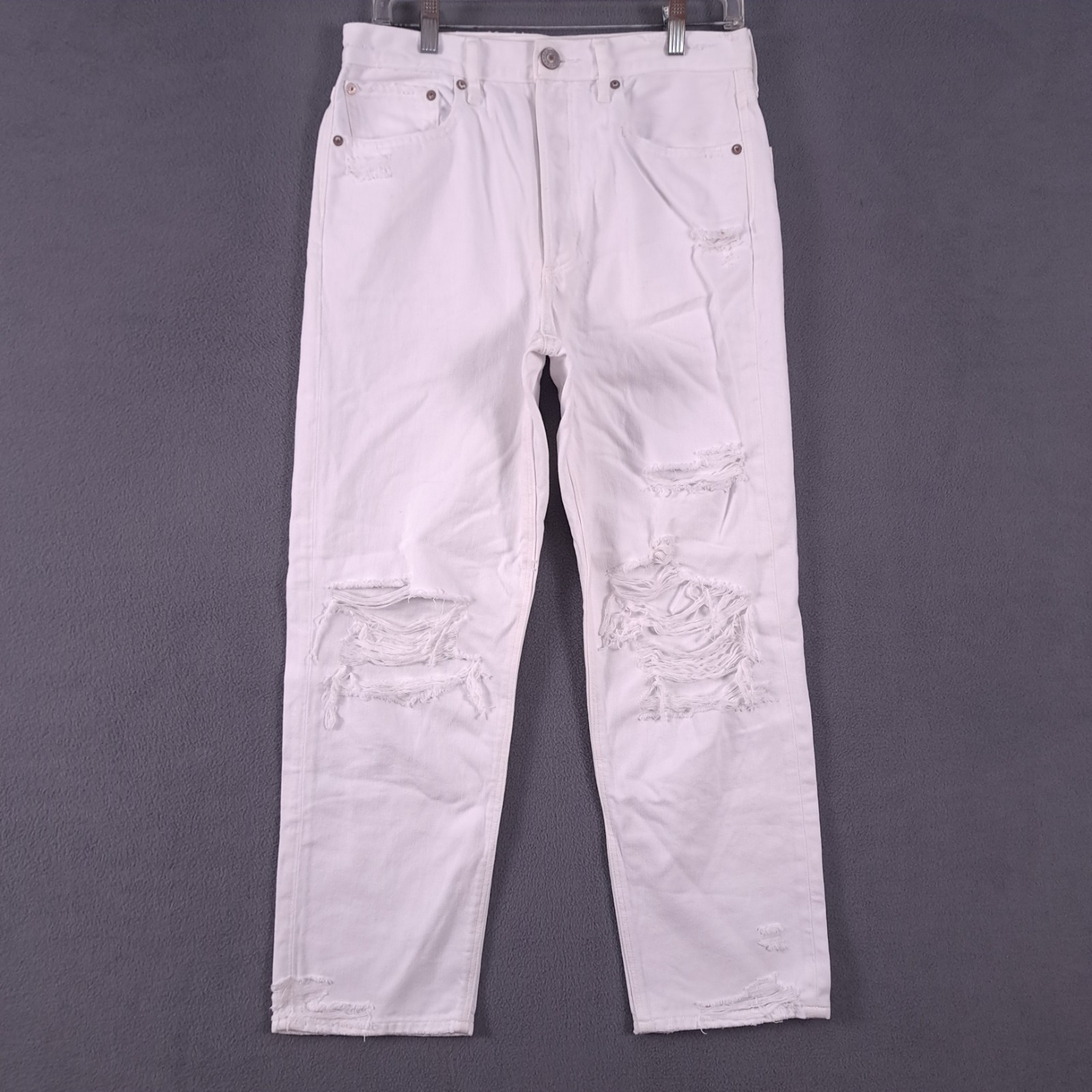 American Eagle Jeans Womens 6 White Denim 90s Boyfriend Button Fly Distressed