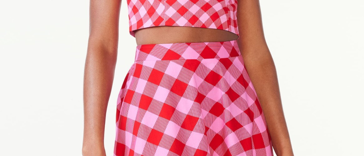 Scoop Womens Top Size L Salsa Small Wavy Gingham Square Neck Fitted Poplin Crop