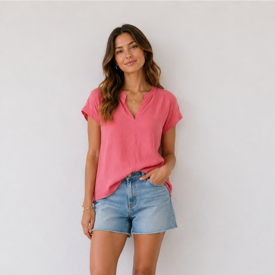 Splendid Coral Linen Blouse Top Women’s Size Medium | Relaxed Cap Sleeve Top