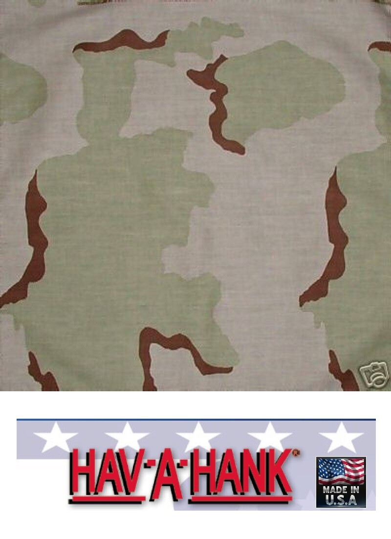 Hav-A-Hank USA MADE TRI COLOR Desert CAMO CAMOUFLAGE BANDANA Head Scarf Hanky