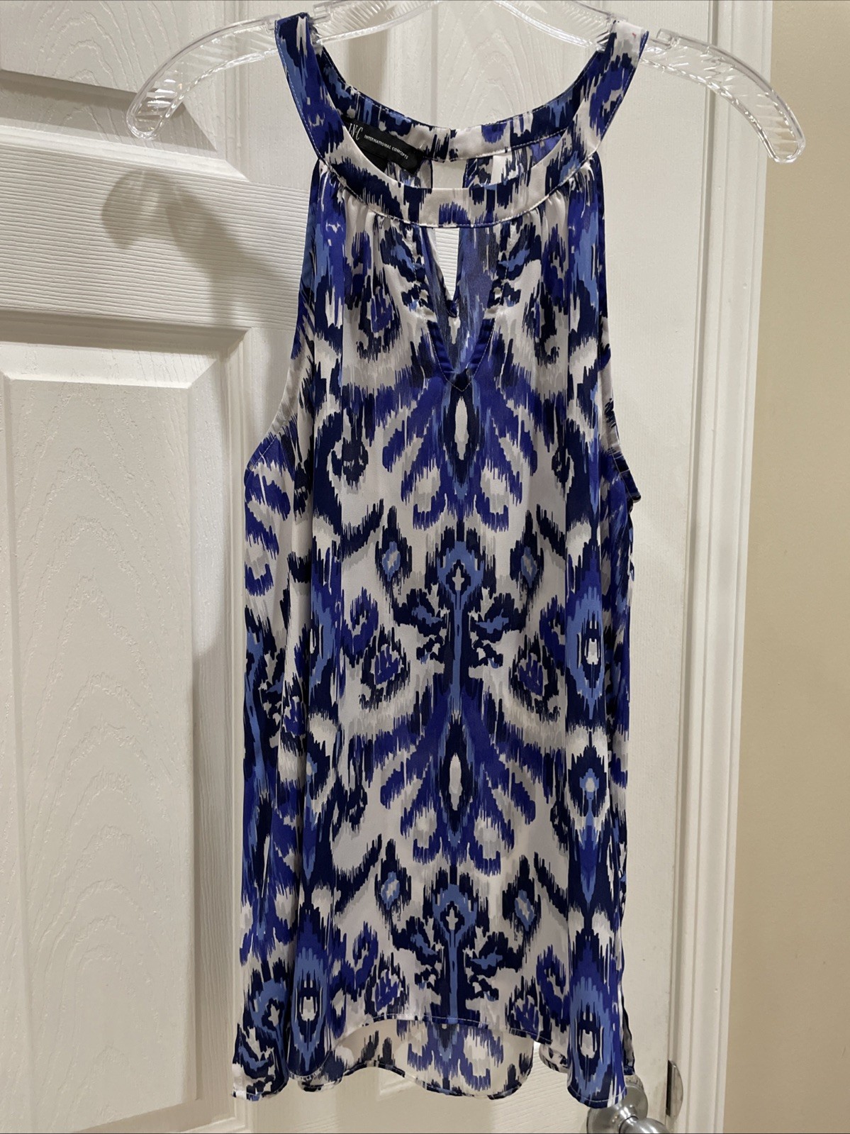 INC International Concepts Women Pretty Blue Black Sleeveless Blouse Sz M