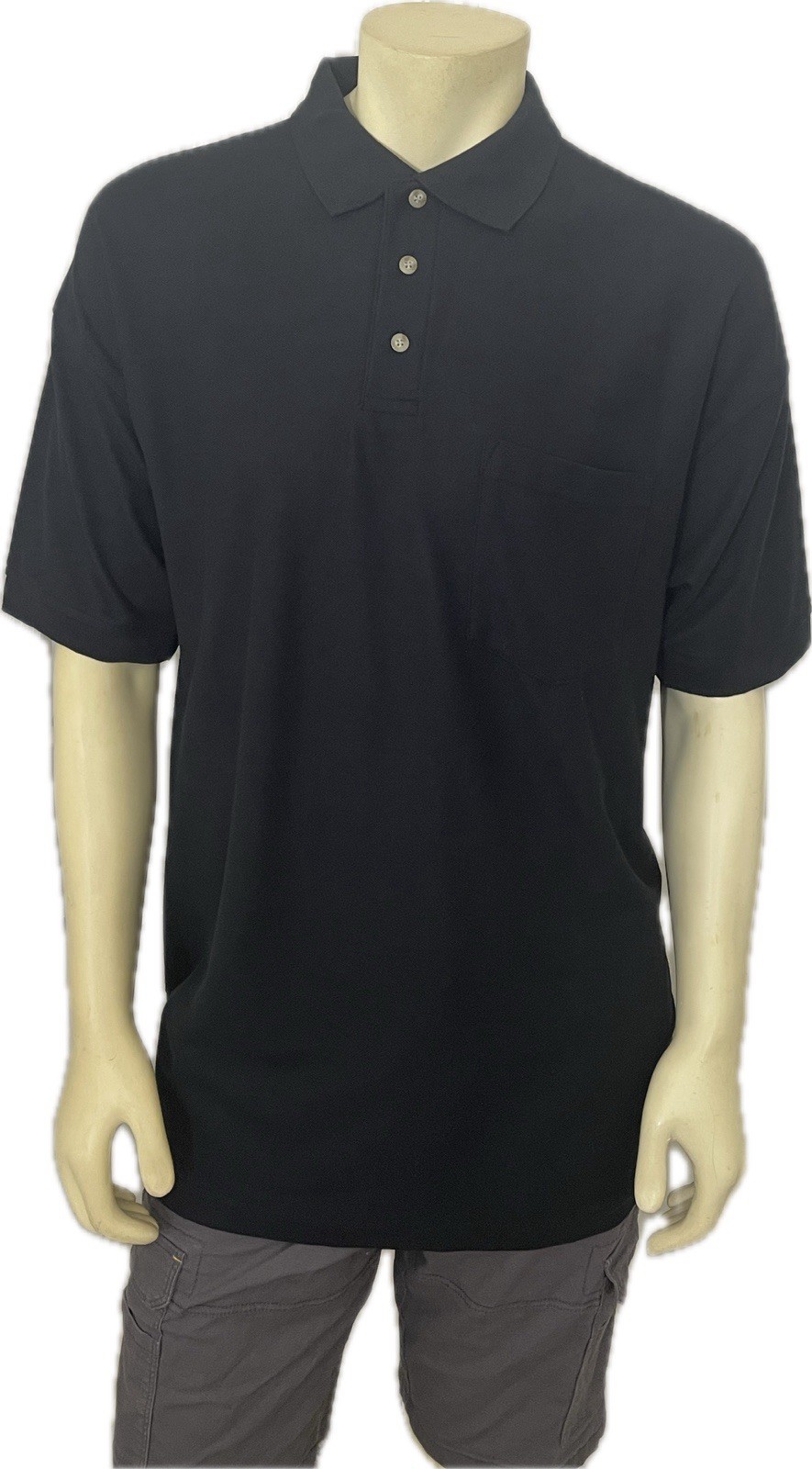 Blue Generation Men’s Polo Shirt Black Pocket Short Sleeve Teflon Size XL