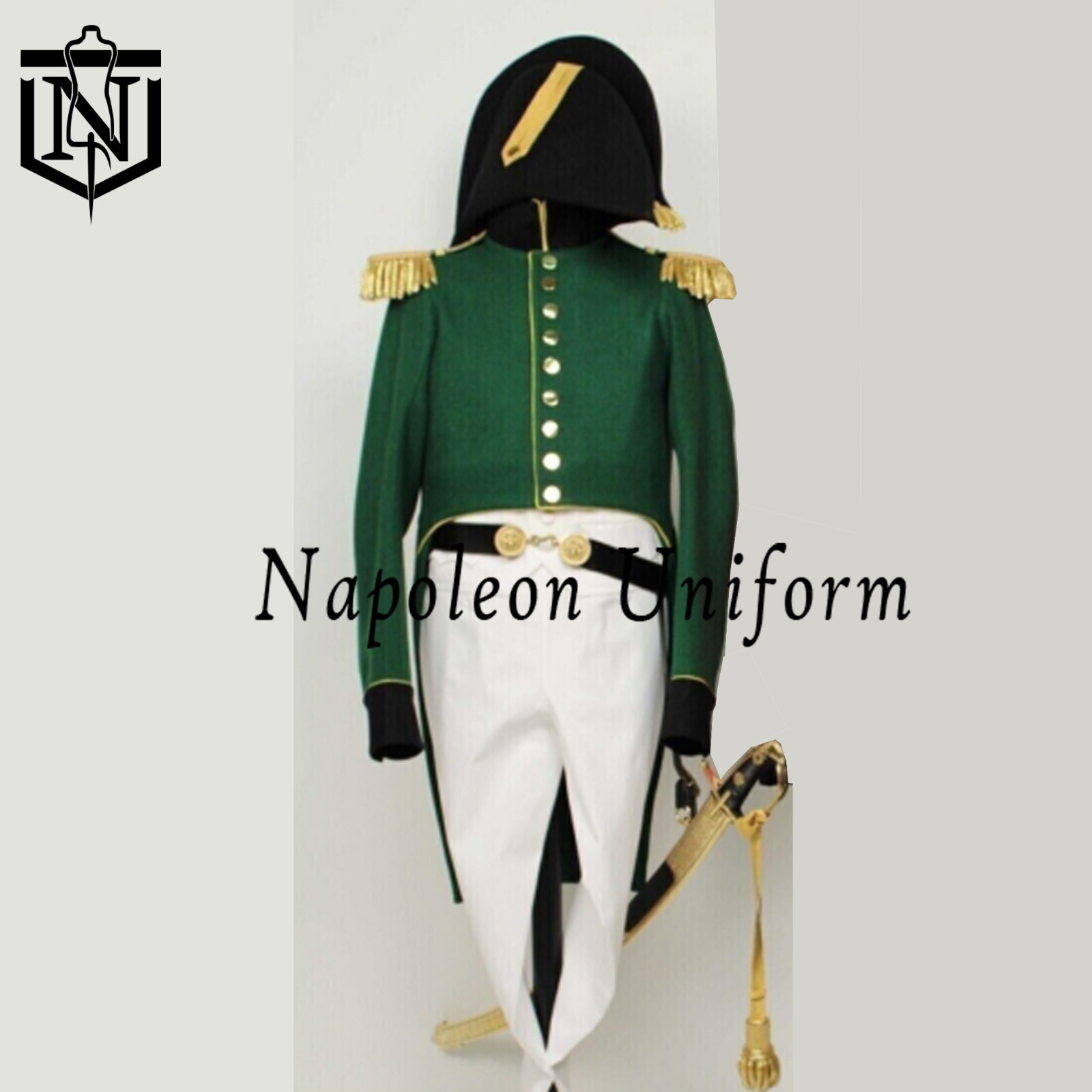 Men’s Green Wool Military Tailcoat 1815th Officer Uniform Expedited shipping