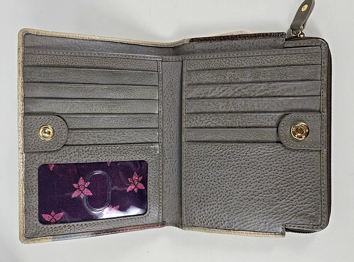 Anuschka Hand Painted Leather RFID 2 Fold Organizer Wallet Gentle Giant Elephant
