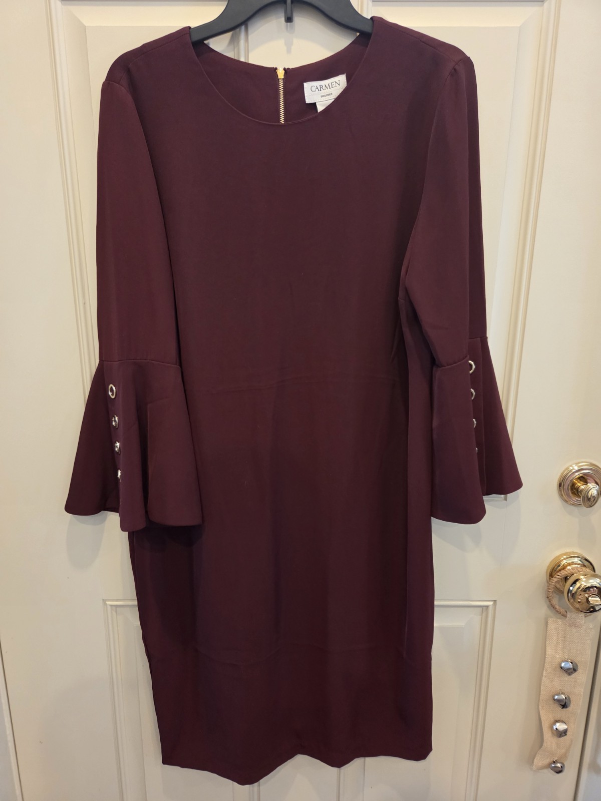Carmen Marc Valvo Dress Bell Sleeve SZ 12 Nwt Plum Formal Whimsigoth Wedding