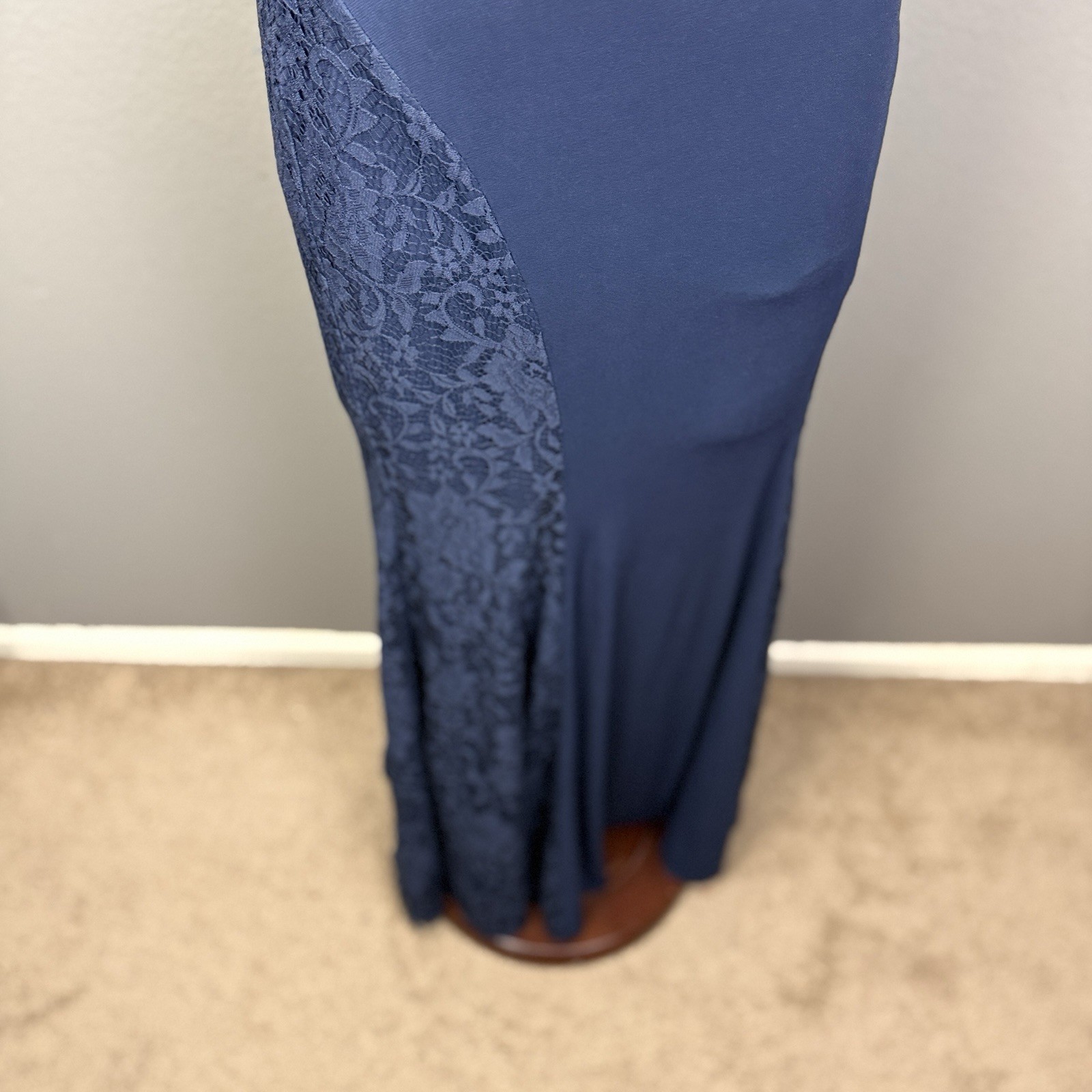 Mori Lee Paparazzi Navy Blue Lace Insert Mermaid formal gown Sz 3/4 Prom Pageant