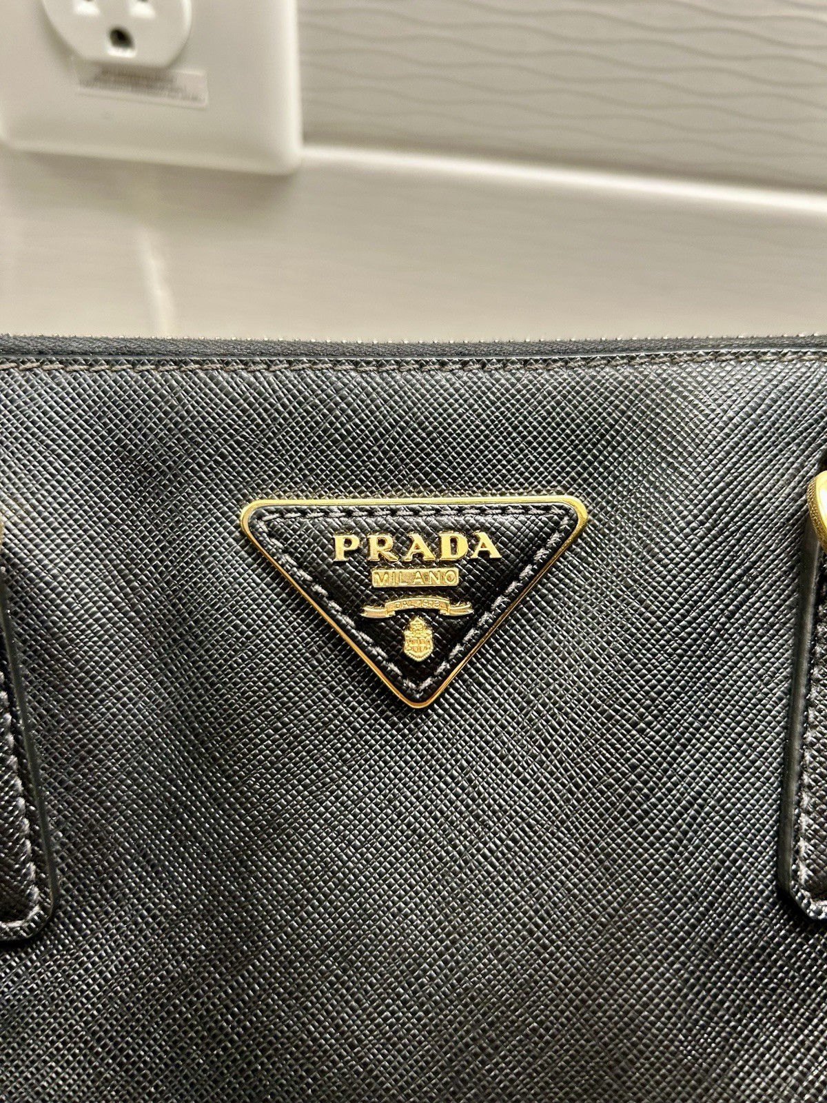 PRADA Black Galleria Saffiano Leather Top Handle Bag w/ Adjustable Strap, Gold