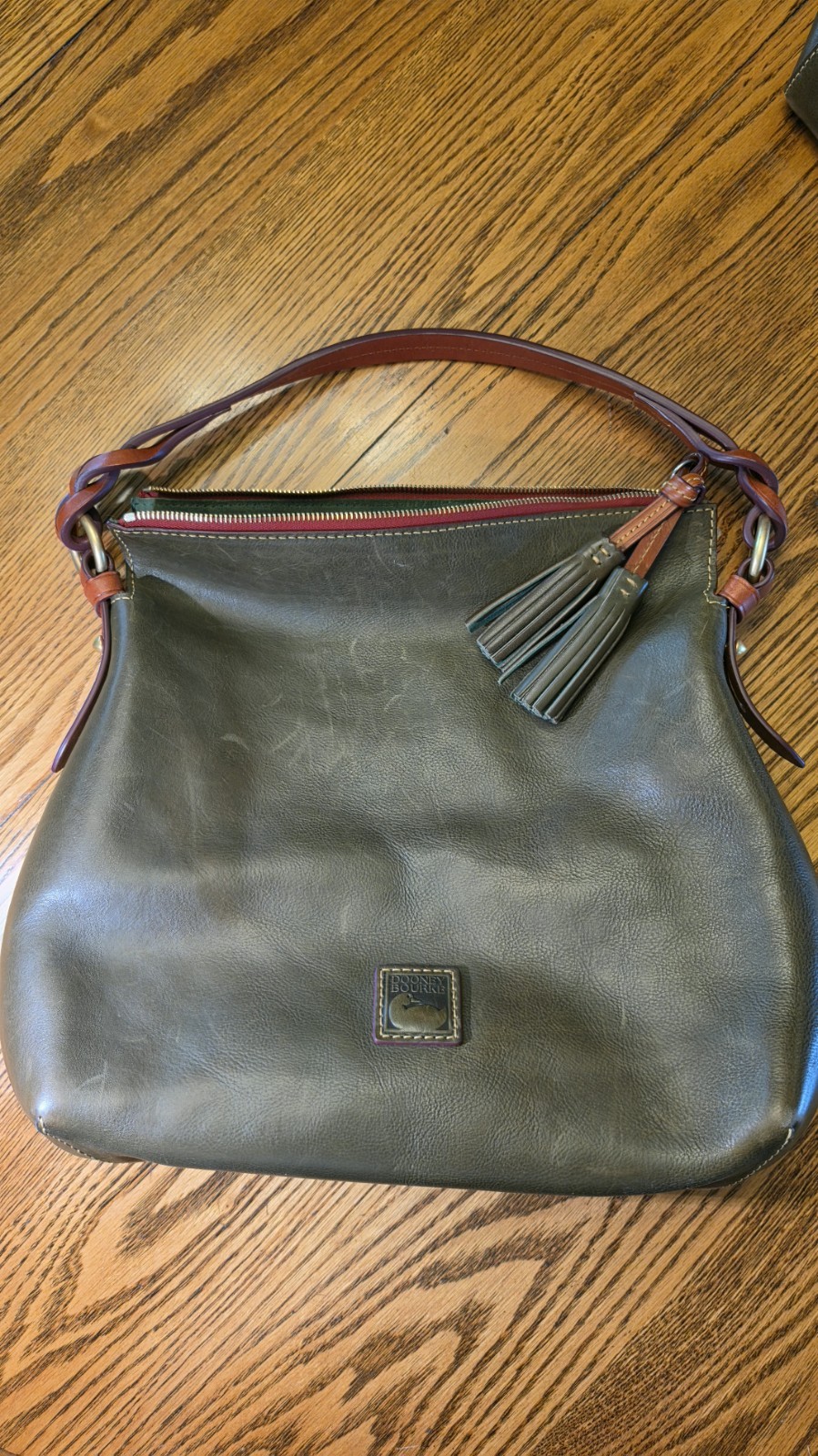 Dooney and Bourke Florentine Twist Strap Hobo Bag Natural Leather – Olive