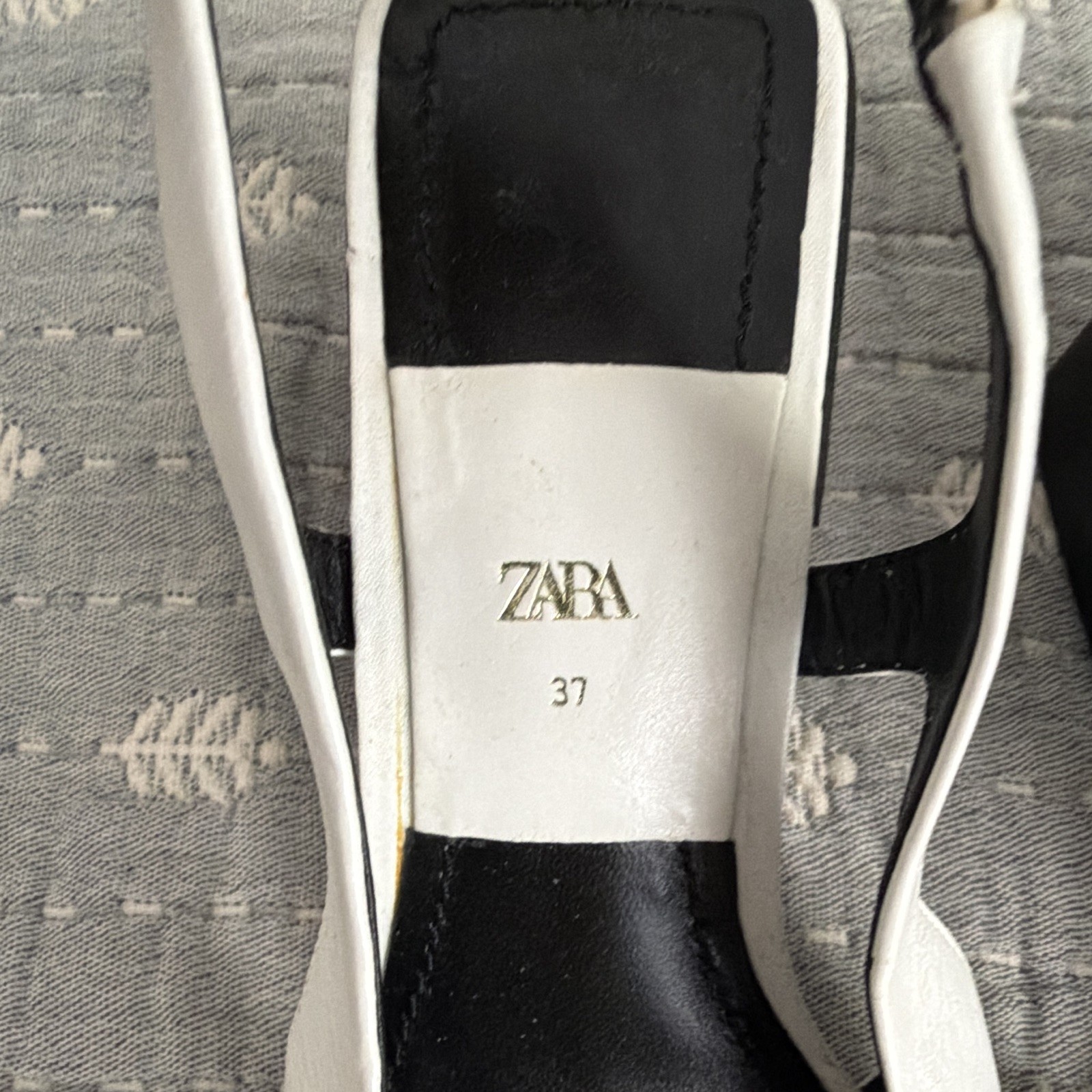 Zara White/Black Square Toe Slingback Block Heel Faux Leather Pumps EU 37