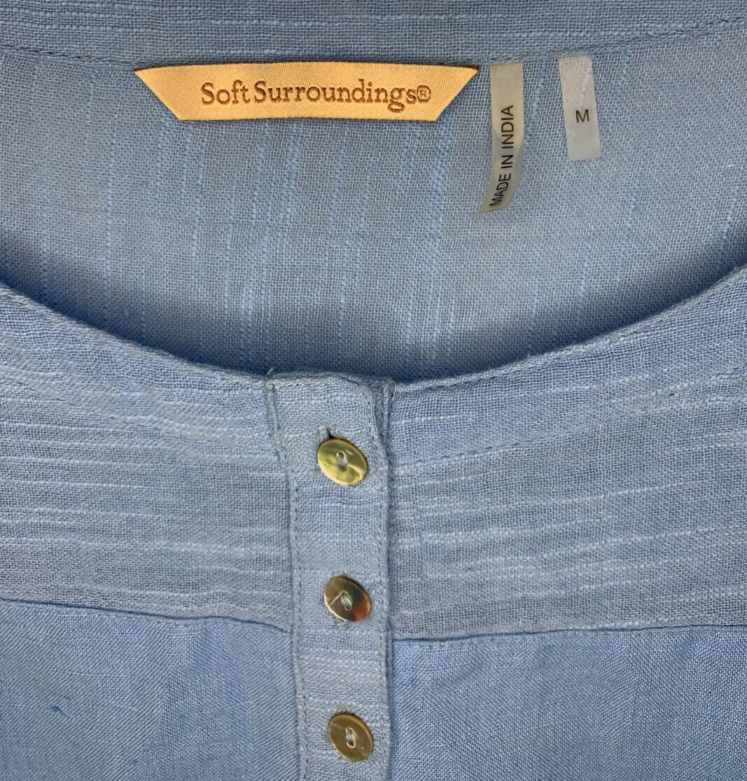 Soft Surroundings Size M Breezy Nights China Blue Linen Blend Tunic Lagenlook