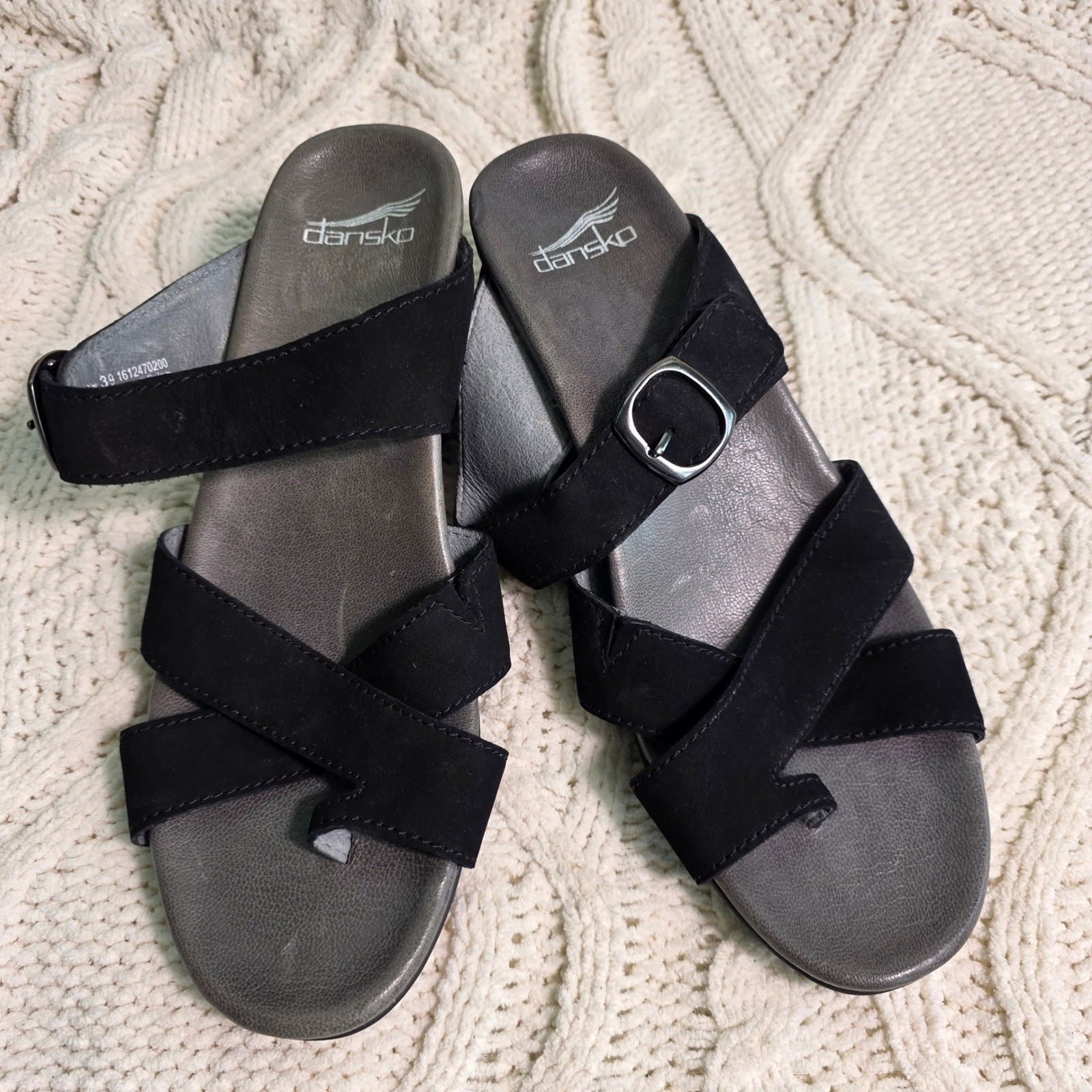 Dansko Aubree Open Back Wedge Sandals Black Suede Women 39 8.5-9 Excellent