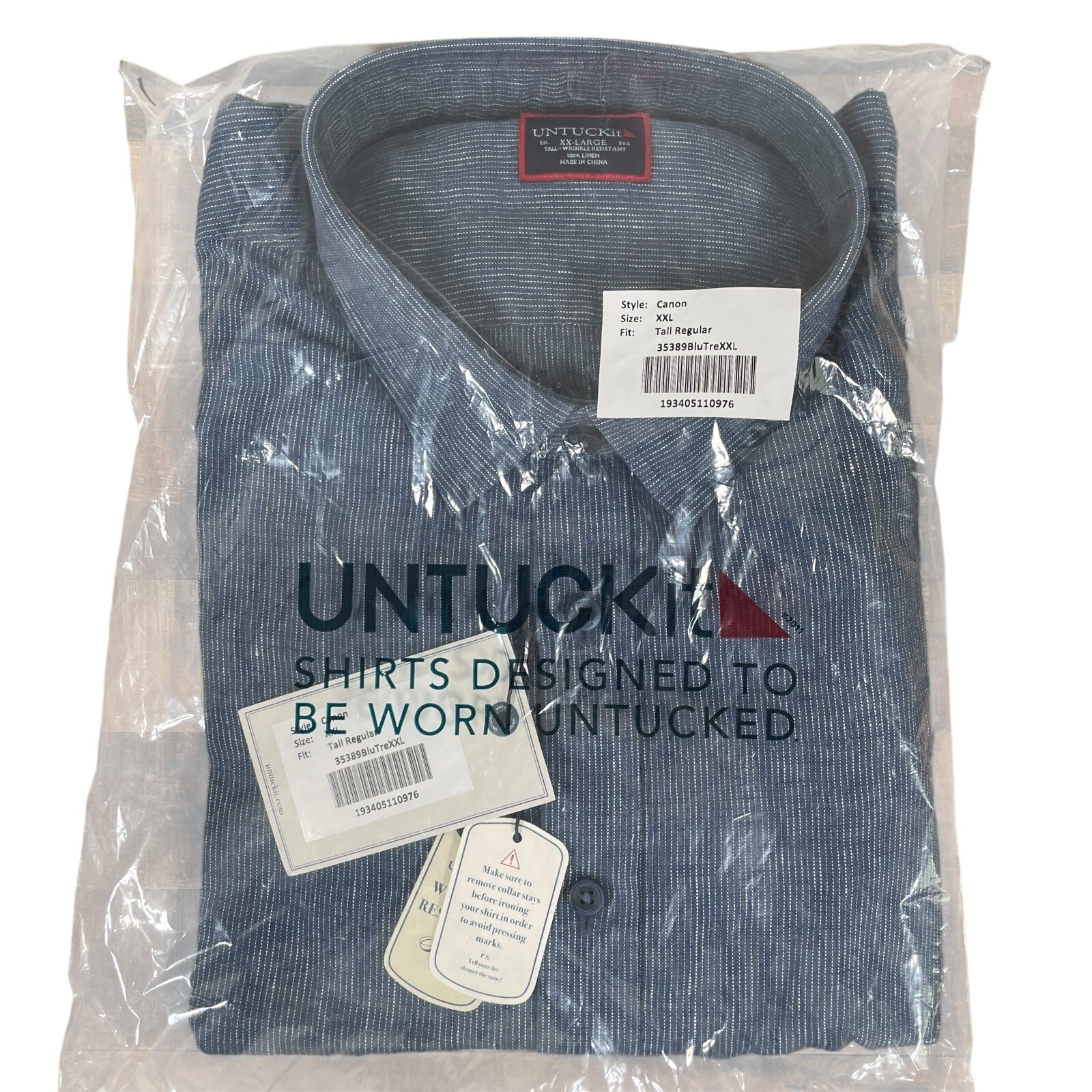UNTUCKit Canon 100% Linen Button Up Shirt Mens 2XLT Reg Blue Short Sleeve NEW