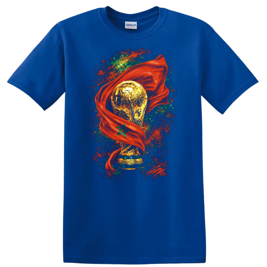 World Cup Trophy Morocco Flag T Shirt Soccer Fan Tee Sports Apparel