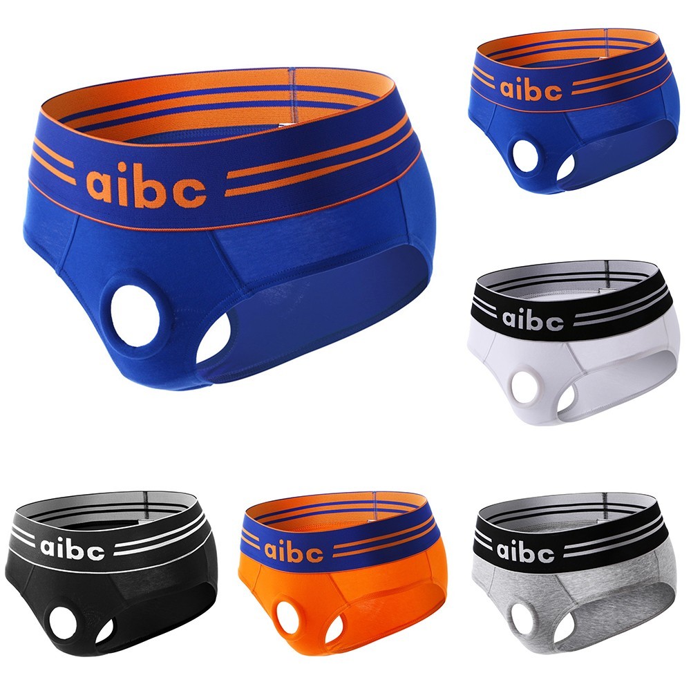Male Mens Underwear Black White Gray Orange Blue Cotton Front Open Hole
