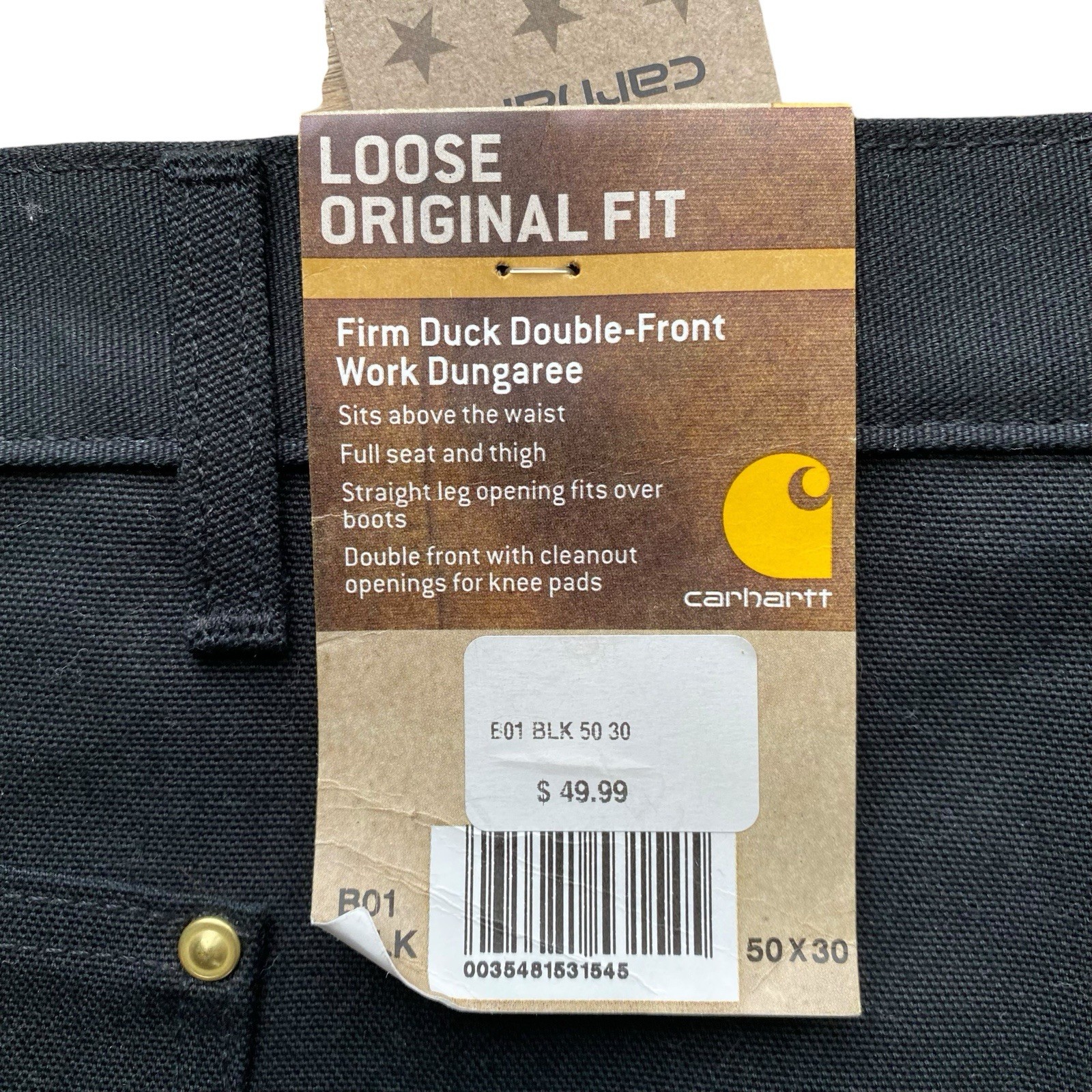 Carhartt NWT B01 BLK Double Front Pants Black Made In USA Mens 50 Duck Canvas