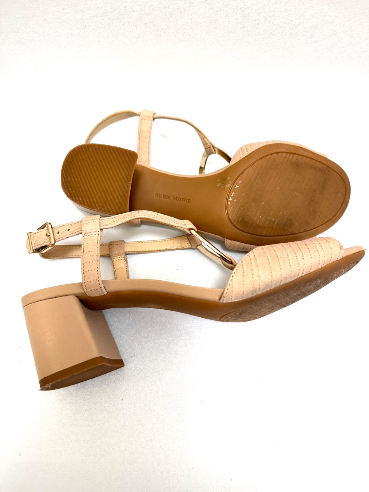 Alex Marie Tan Suede Slingback Sandals 2″ Heel Buckle Strap Open Toe Size 8.5M