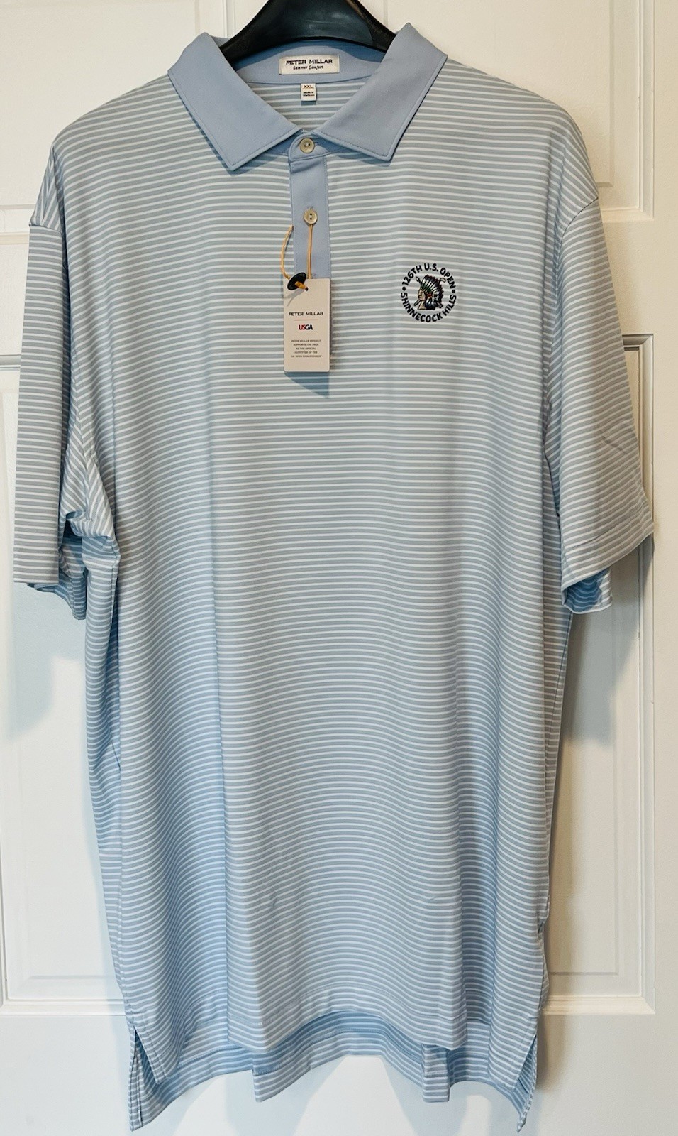 PETER MILLAR 2026 U.S. OPEN SHINNECOCK HILLS BLUE WHITE STRIPED GOLF POLO XXL NW