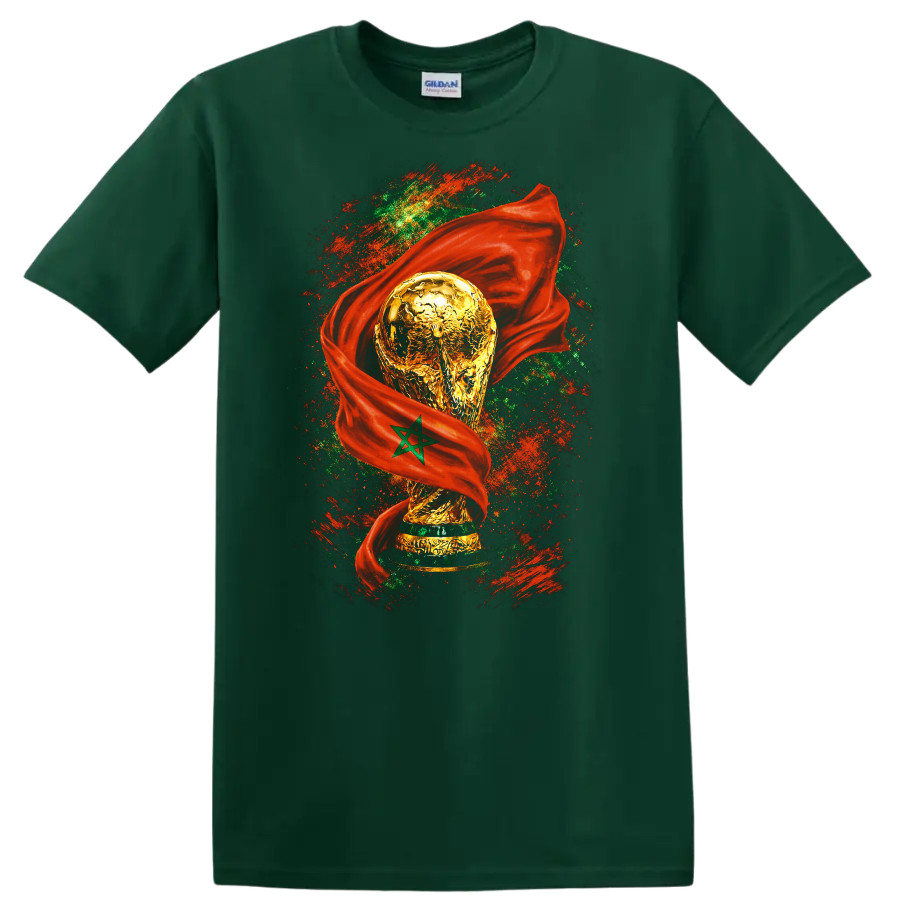 World Cup Trophy Morocco Flag T Shirt Soccer Fan Tee Sports Apparel