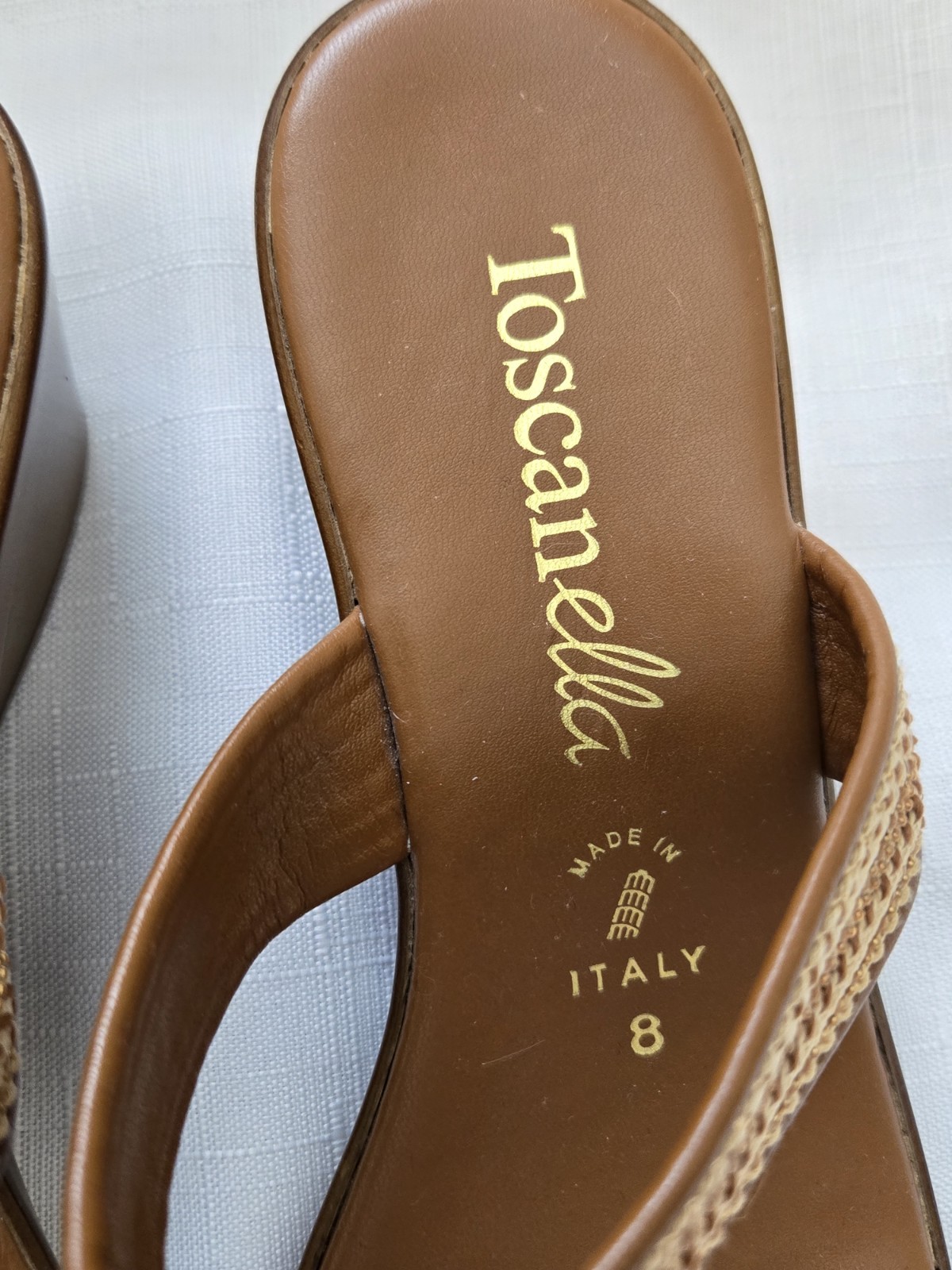 Toscanella Women’s Made In Italy Wedge Slip On Open Toe Sandal Size 8
