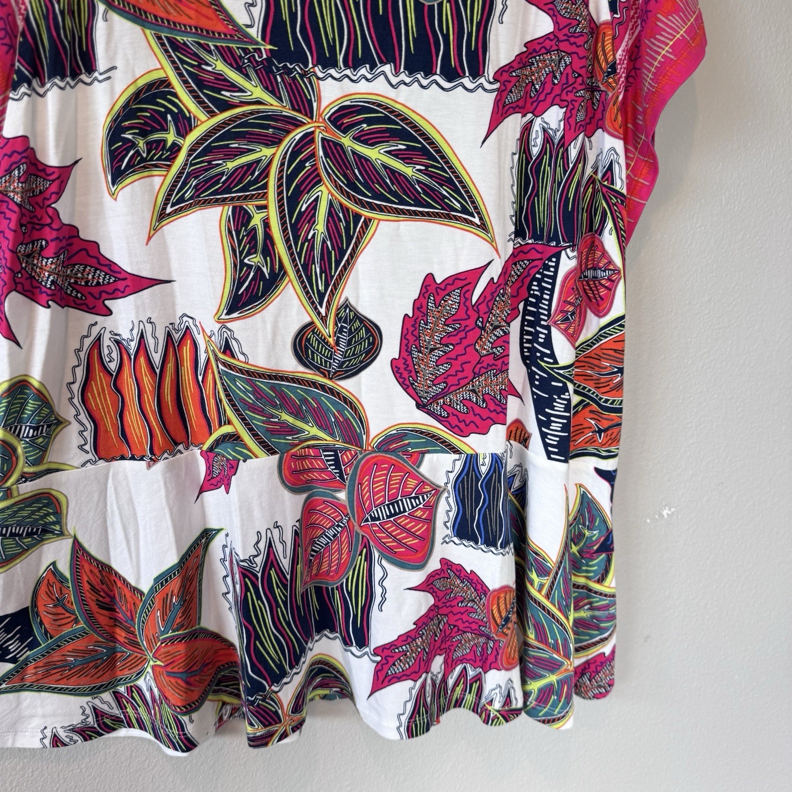 Soft Surroundings Viscose Jersey Brilliant Multicolor Print Peplum Top XL P