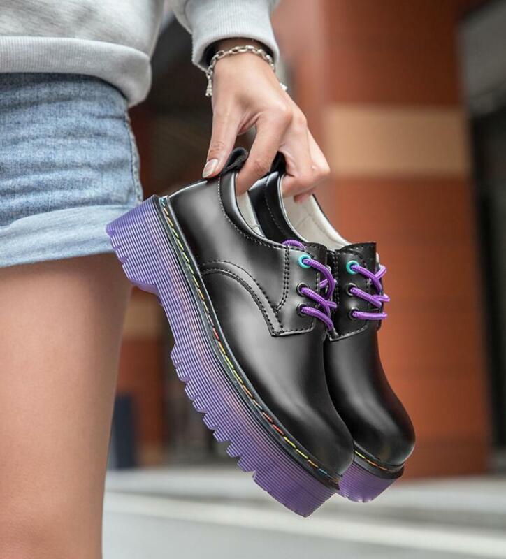 Women’s Round Toe Platform Creeper Lace Up Low Heel Casual Shoes Thick Sole New