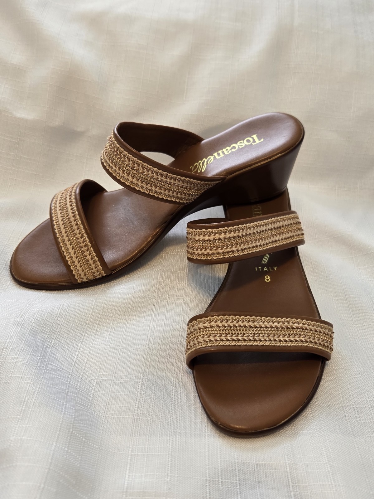 Toscanella Women’s Made In Italy Wedge Slip On Open Toe Sandal Size 8