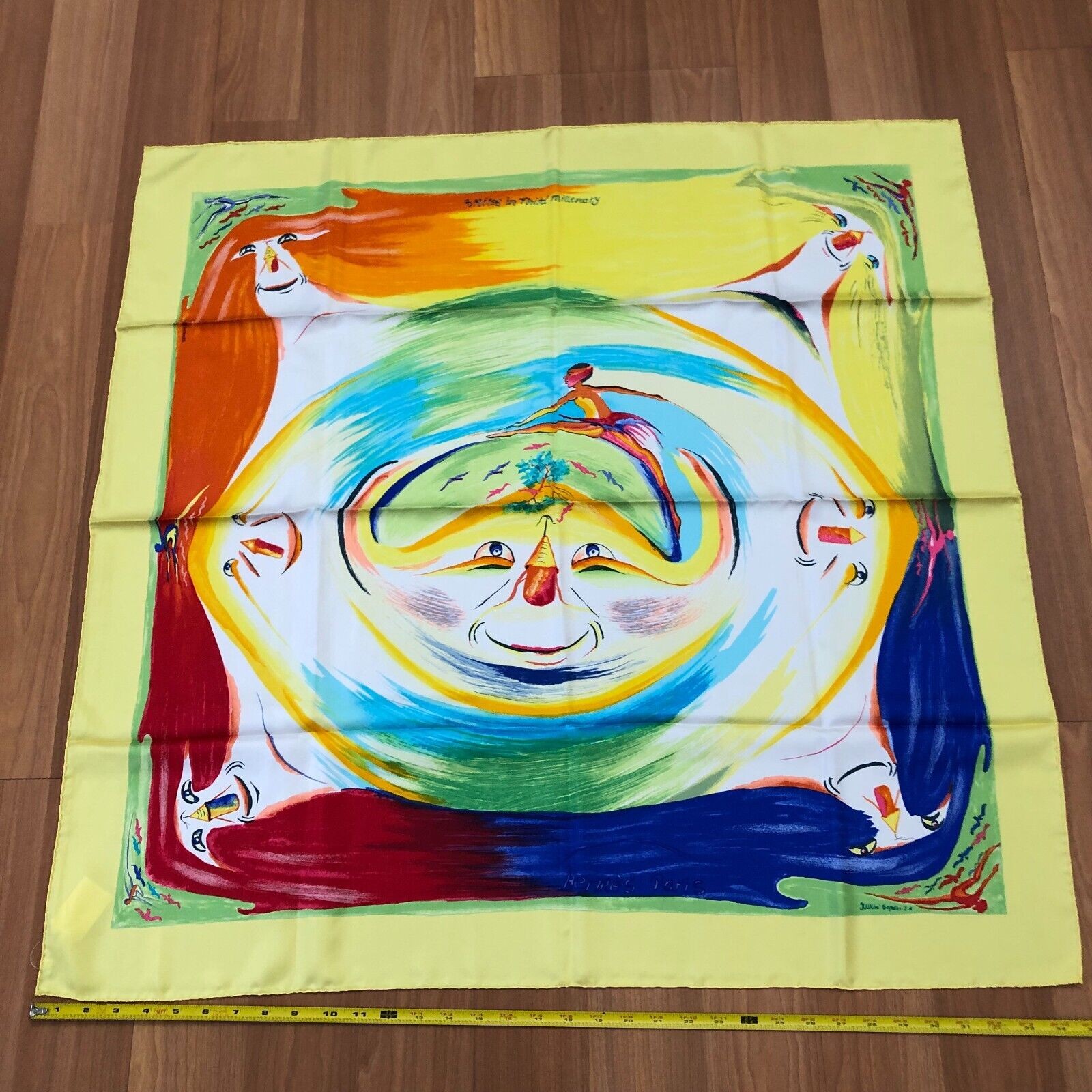 Hermes Paris Smiles In Third Millenary NEW 100% Silk Scarf France RARE 35×34 HRJ