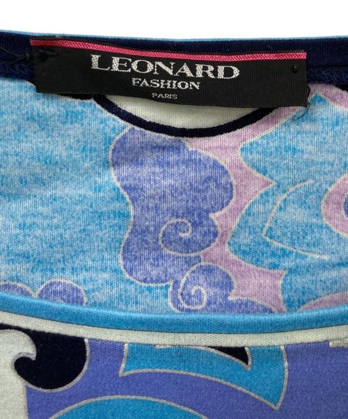LEONARD Women’s Allover Pattern T-Shirt Sky Blue L Cotton Casual Top