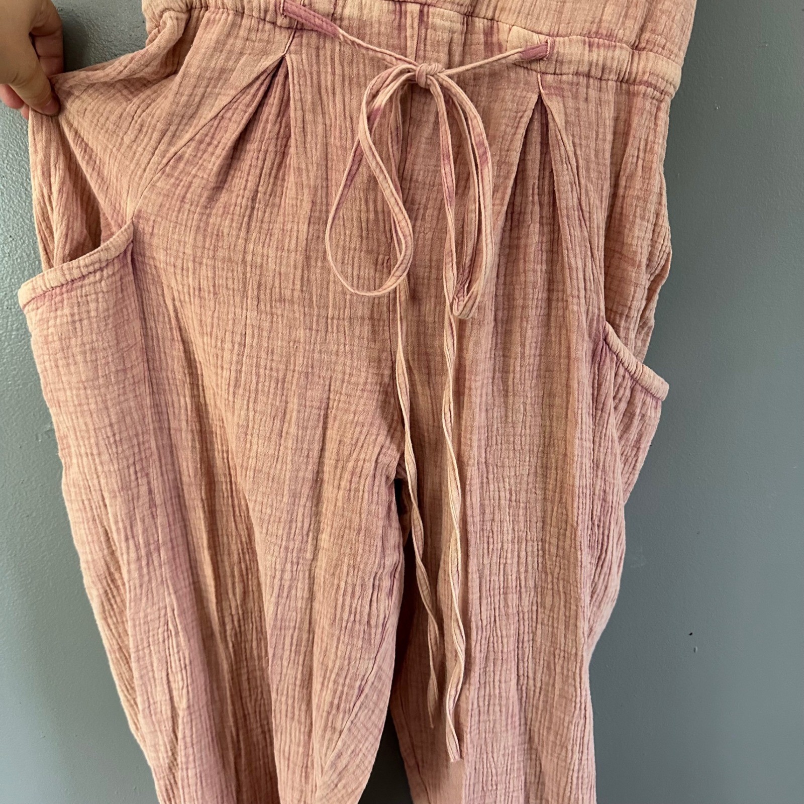 Oli & Hali Pink Muslin 100% Cotton Hooded Jumpsuit LARGE