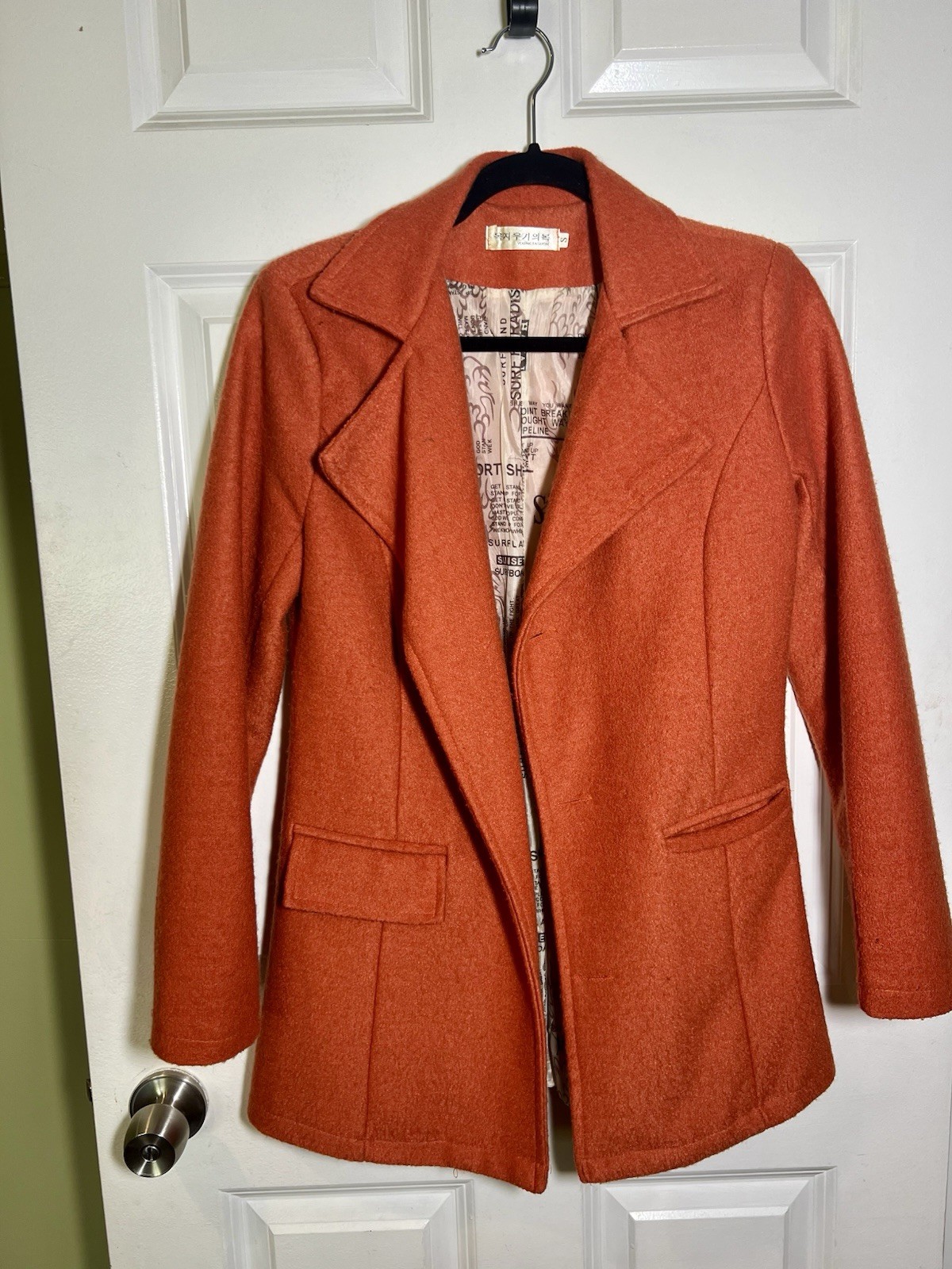 Flying Tomato Women’s Orange Open Front Lined Collared Jacket Pockets Size S