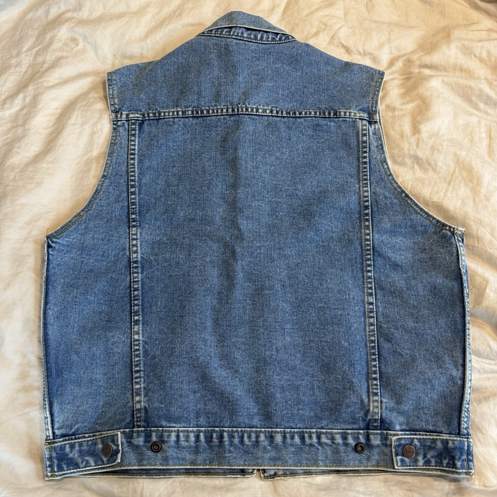 VTG The Leather Shop Denim Biker Vest Mens S Women L 100% Cotton Made In USA