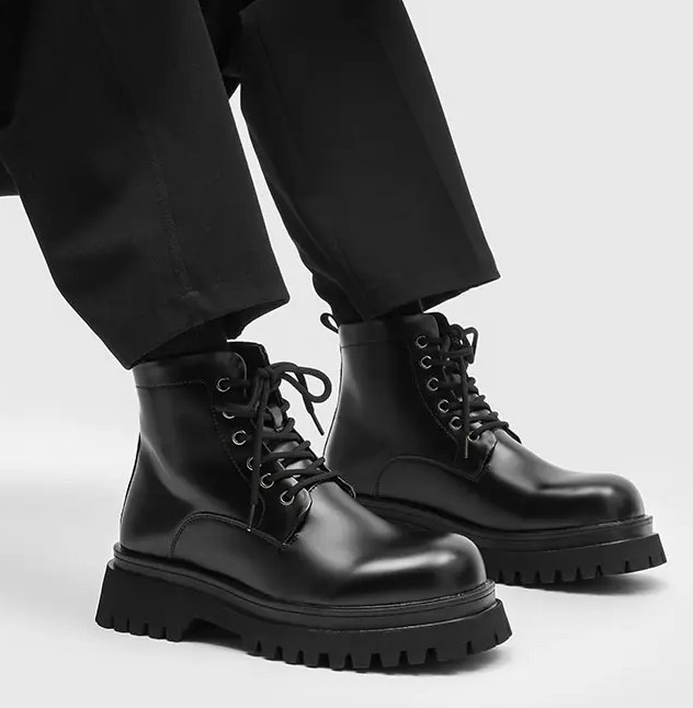 Motorcycle Men’s Platform Thick Sole Ankle Boots Lace Up Shoes Biker Oversize