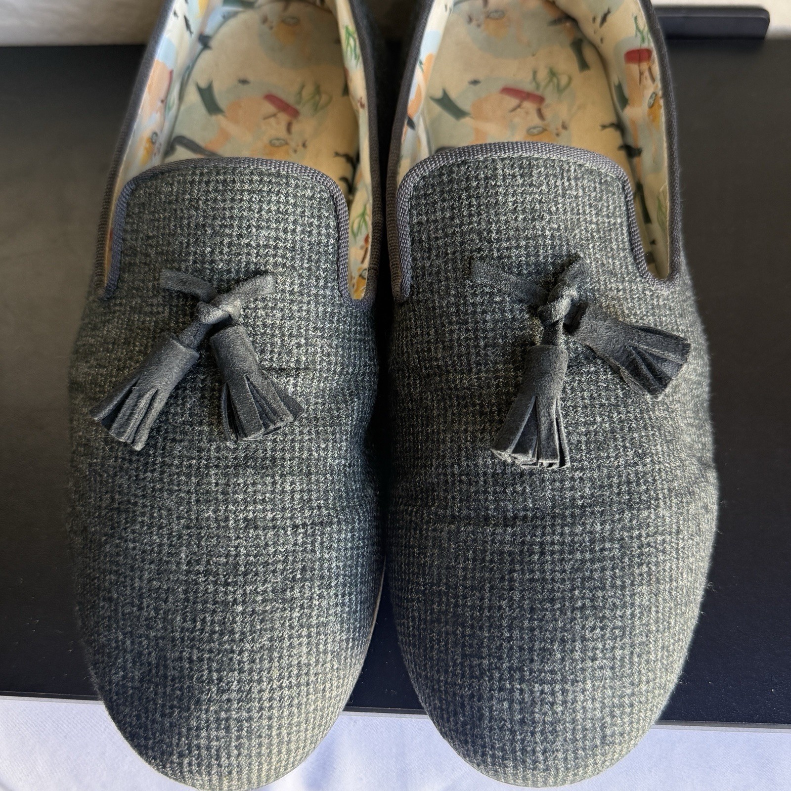 Men’s Slippers Gray Tassel Slip-On Loafer Flats Fabric Upper Round Toe 42.5