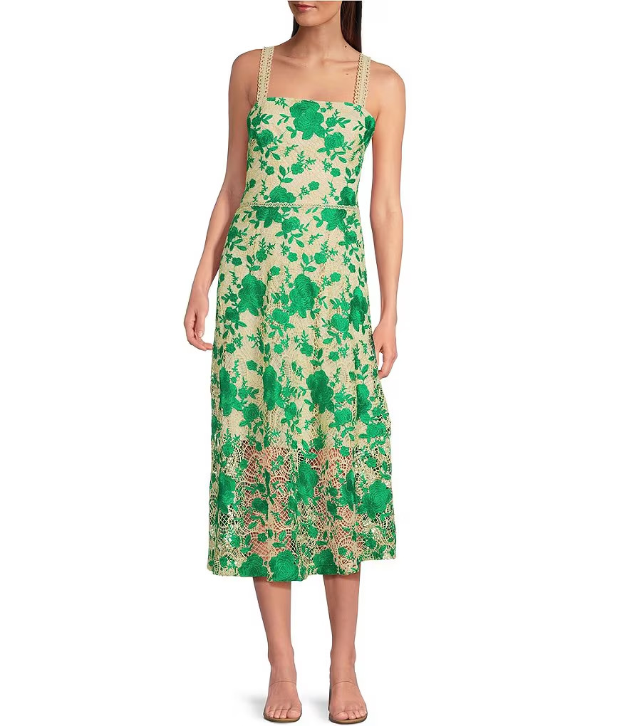 Dillards Alex Marie green/cream crochet midi dress sz 4 NWT