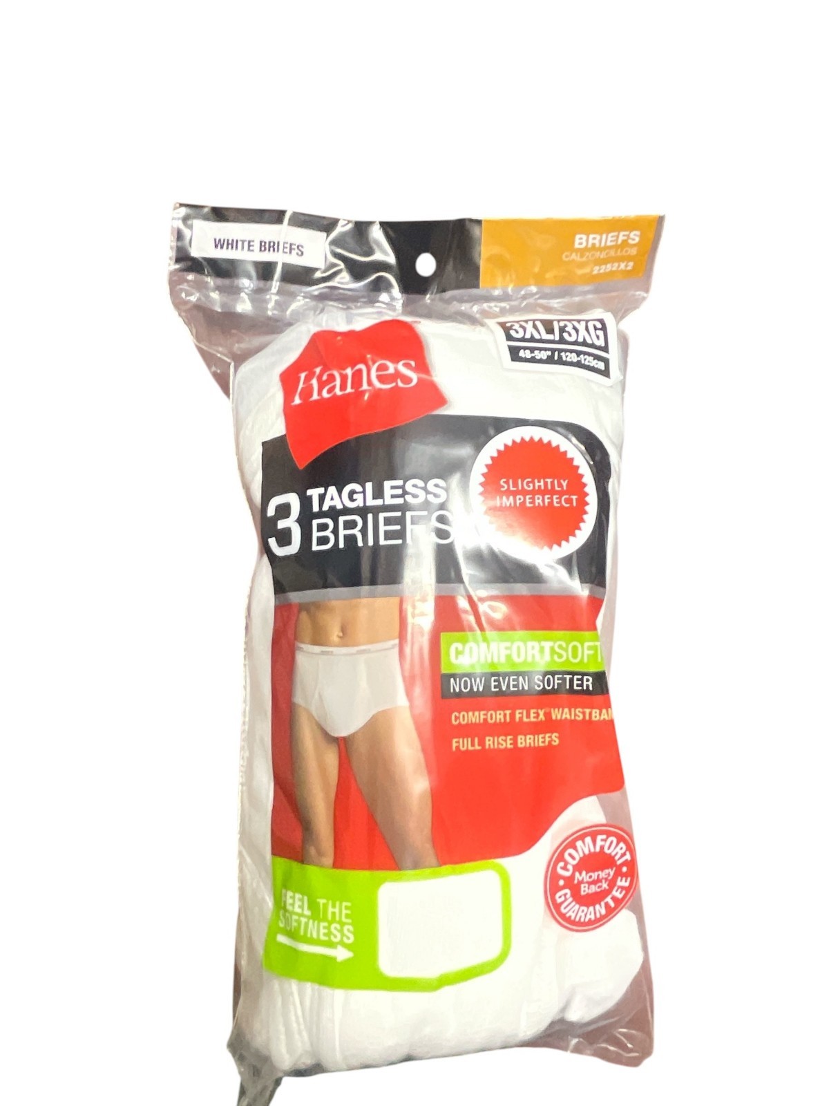 Hanes Men 3 Pack White Tagless Briefs Size 3XL ,NEW -Slightly Imperfect