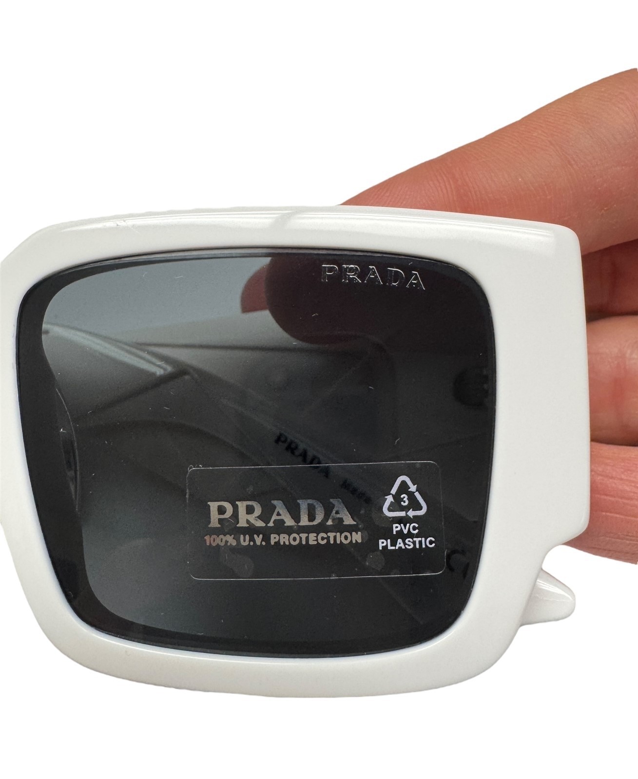 Prada Sunglasses Shiny White Silver Logo SPR 16Z 461-5S0 Bloomingdales Exclusive