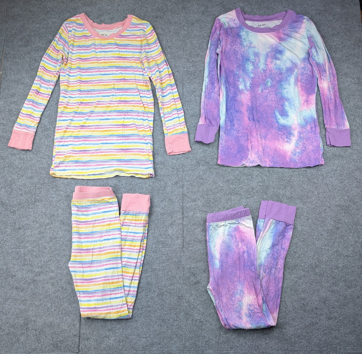 Little Sleepies Pajama Set Girls 9 10 Bamboo Tie Dye Striped Lightweight Stretch