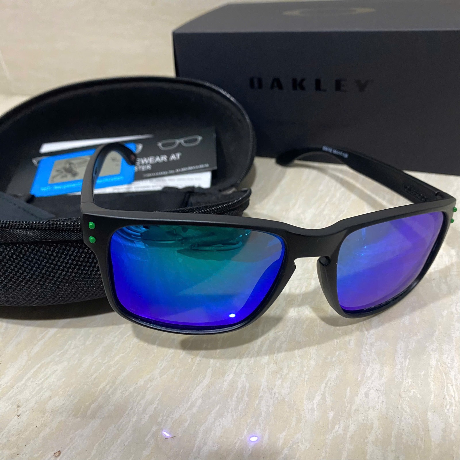 Oakley Style Holbrook Matte Black Green Mirror Polarized Sunglasses UV400