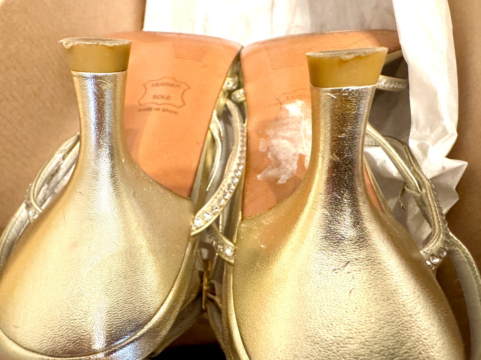 Stuart Weitzman Gold Metallic Rhinestone Slingback Sandals Women’s 8.5 M Spain