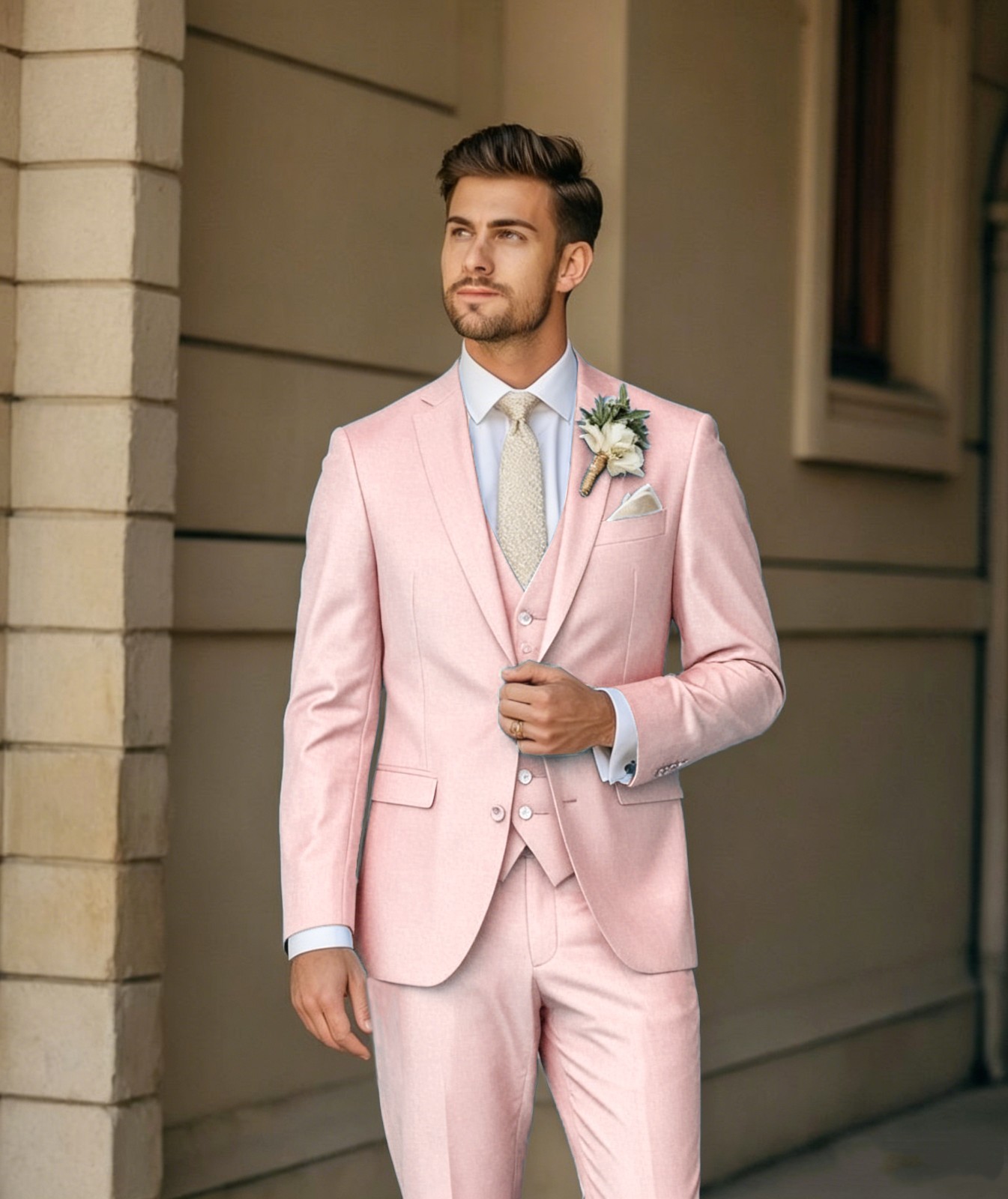 3PCS Men’s Suit Slim Fit Formal Wedding Groom Coat Notch Lapel rom Party Jacket