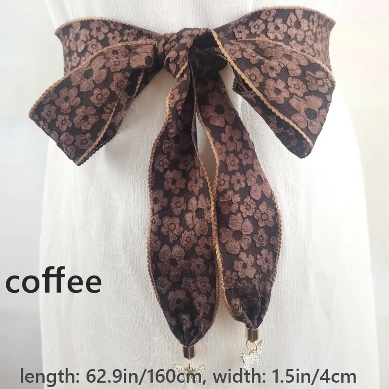 Lady Floral Ribbon Sash Waist Belts Strap Waistband Dress Shirt Decor Belts Soft