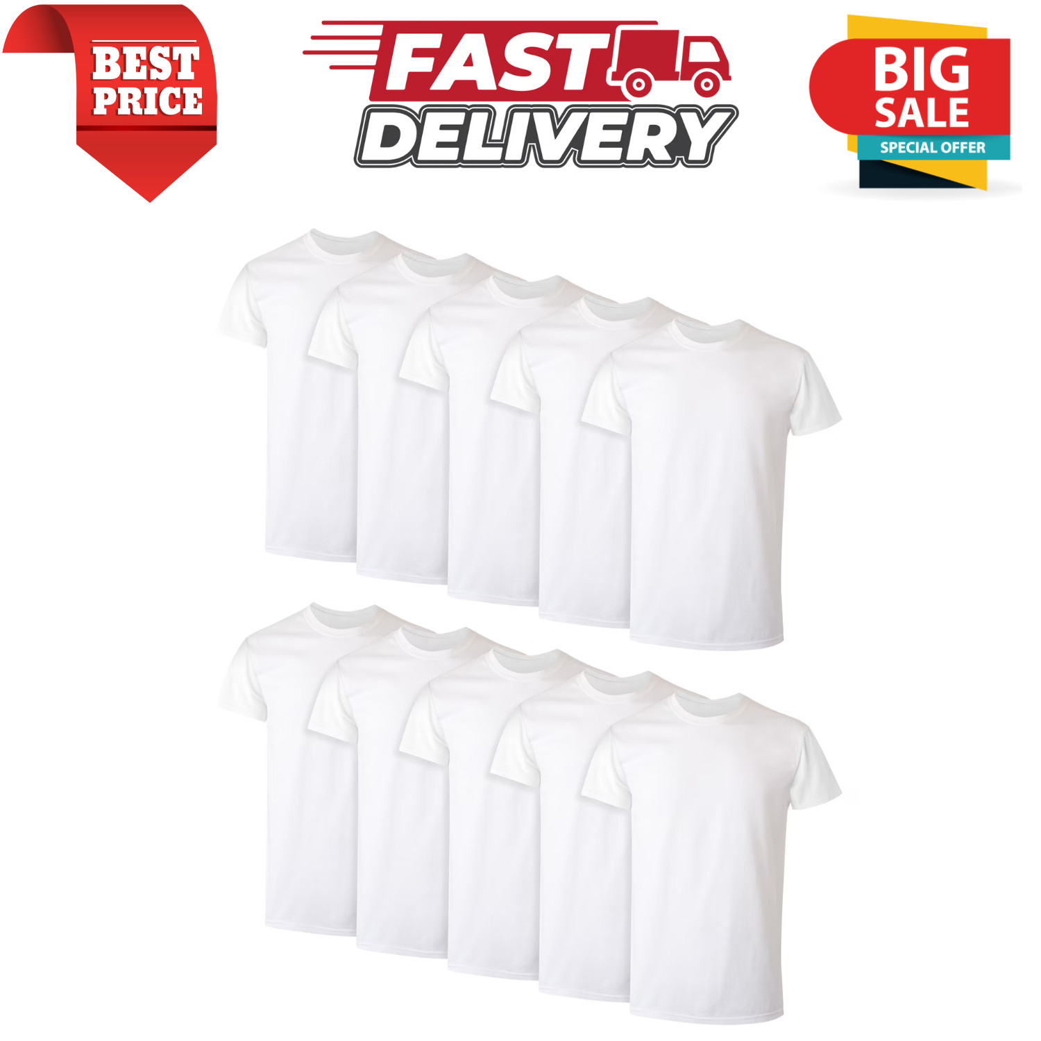 Hanes Crew Neck T Shirt 10 Pack White Cotton Tagless Undershirt Men