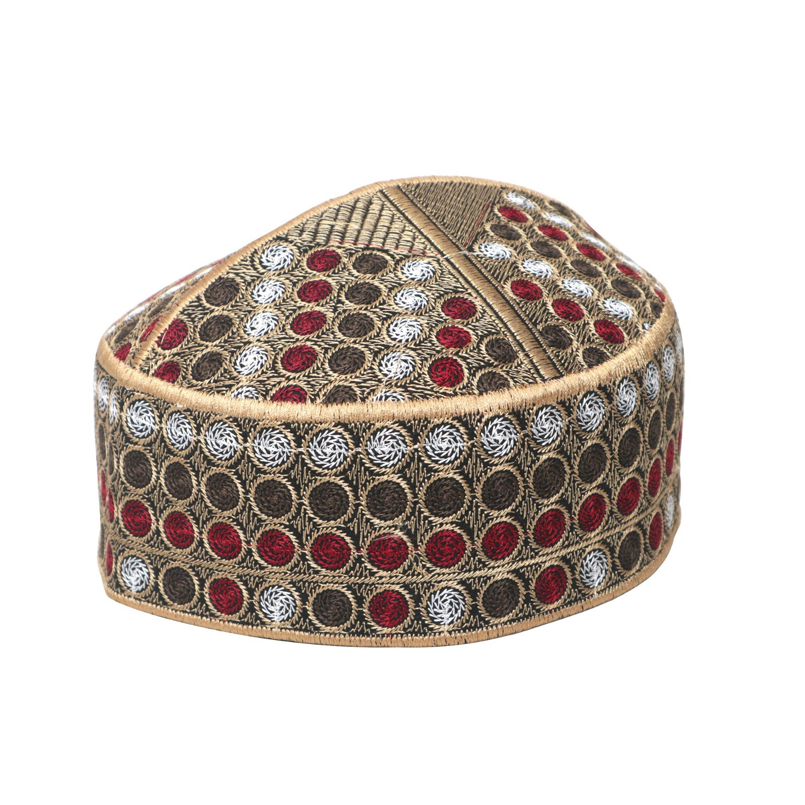 Khaki Green Maroon Embroidered Circle Design Semi-rigid Pakistani Style Kufi