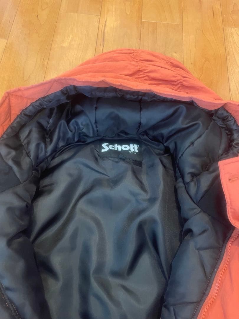 Schott Hoodie Down Jacket Blouson Men Size L Orange With reflector Genuine