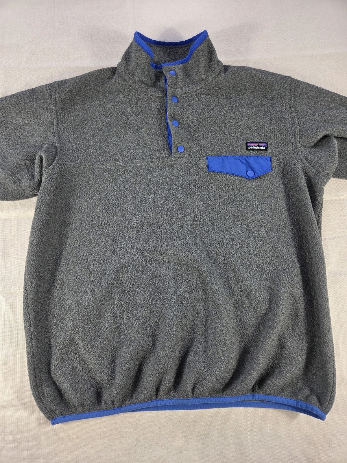 Patagonia Synchilla Snap T Fleece Pullover Womens M Gray Blue Snap Front Jacket