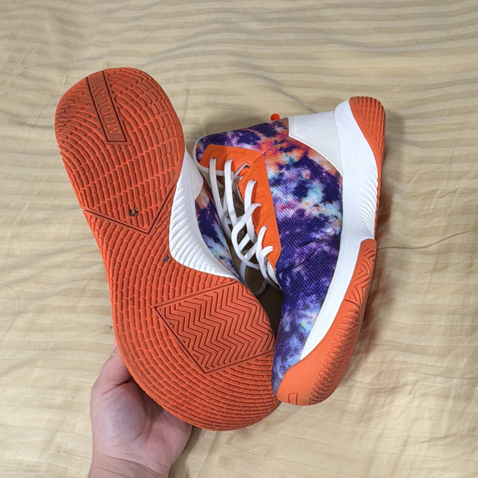 NOOLAH Men’s Mid Top Lace-Up Athletic Sneakers Tie-Dye Purple Orange White
