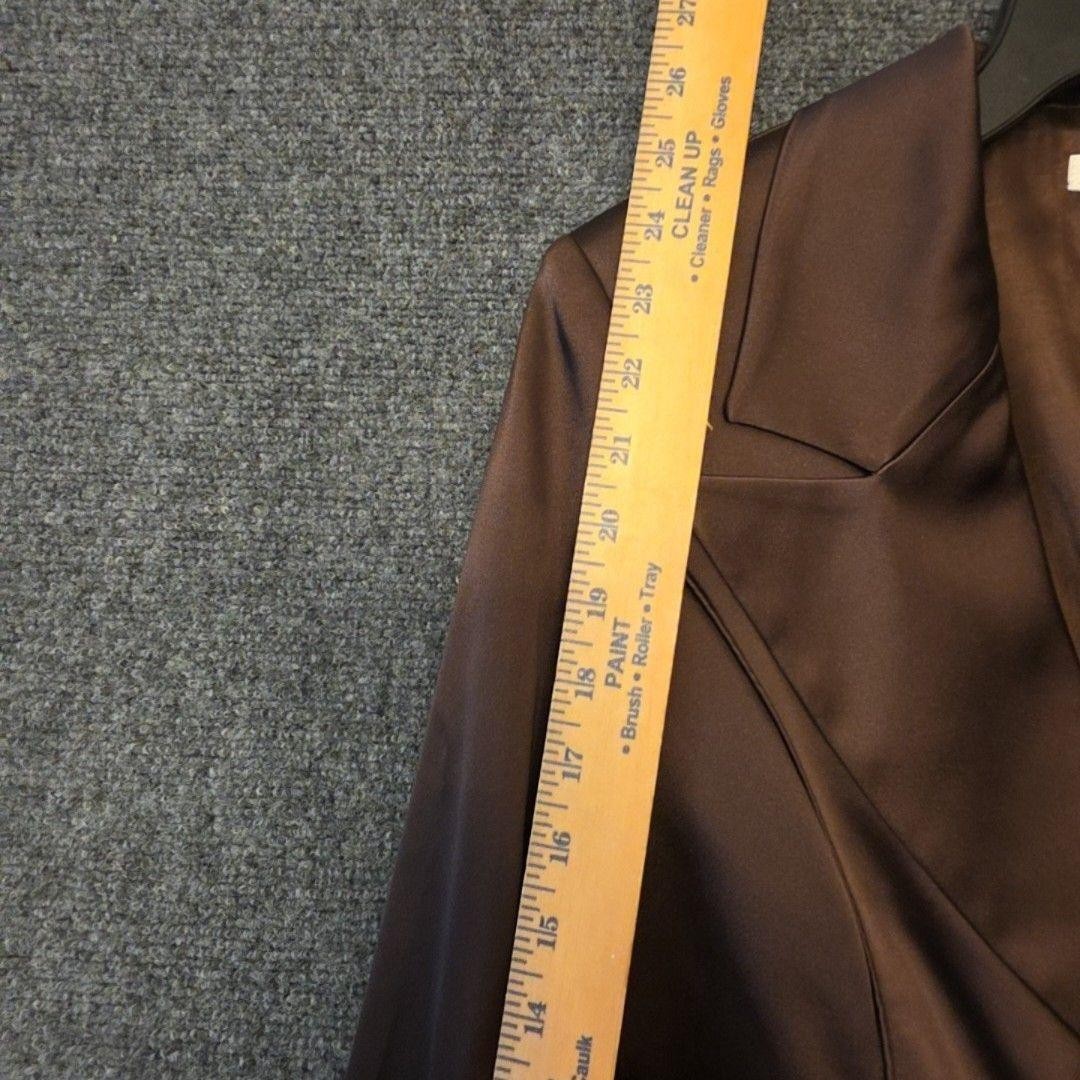 Cache Blazer Womens 10 Brown Satin 2 Button Rhinestone Stretch Jacket USA Y2K
