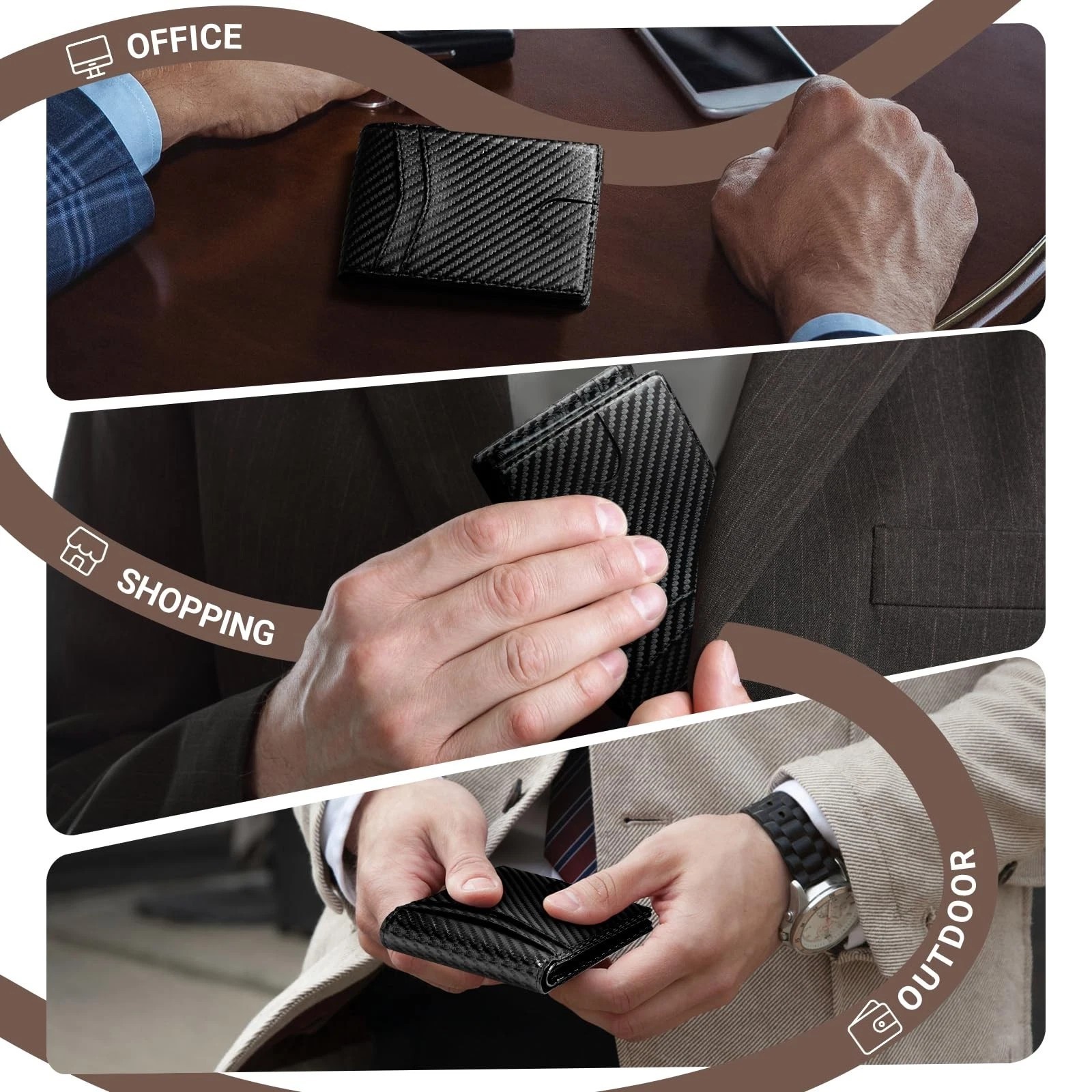 GNDR Wallet For Men RFID Blocking Leather Black Wallets Carbon Fiber-04