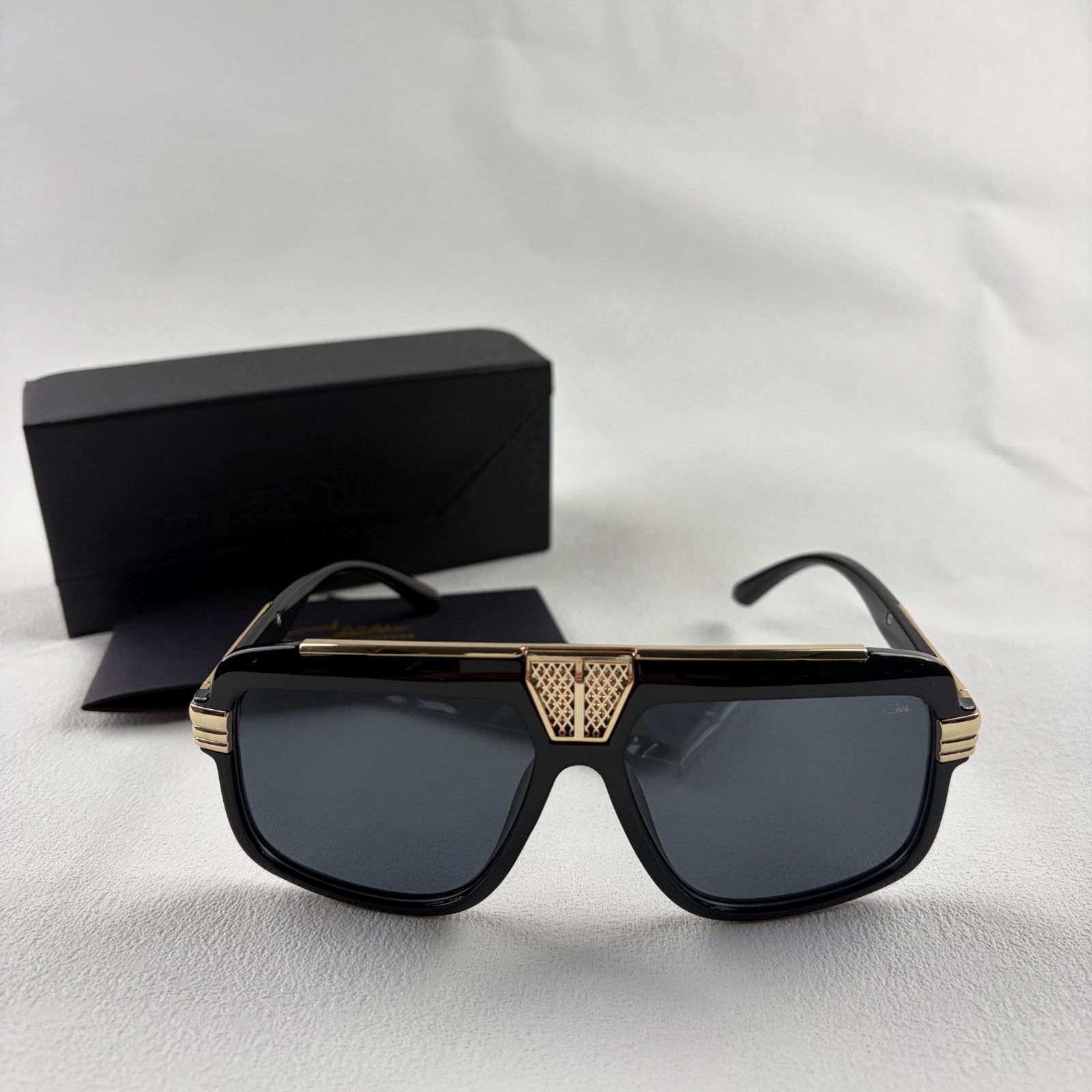 Cazal Crystal Gold Frame Sunglasses Men Women Black Lens Full Set + Case
